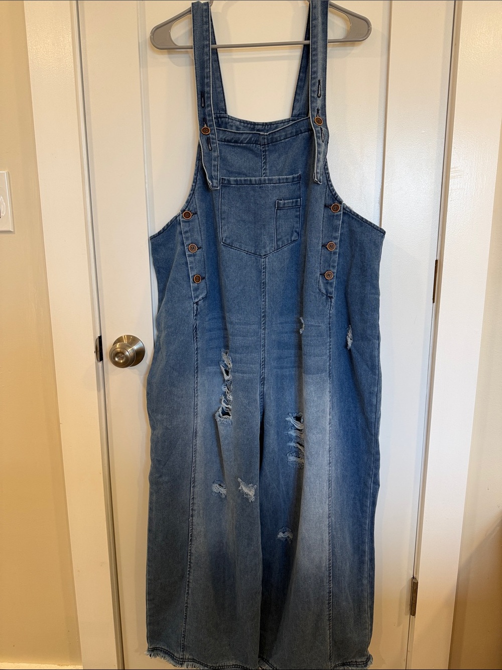 Casual Light Blue Distressed Denim Overalls - Women Jeans - Picture 3 of 9